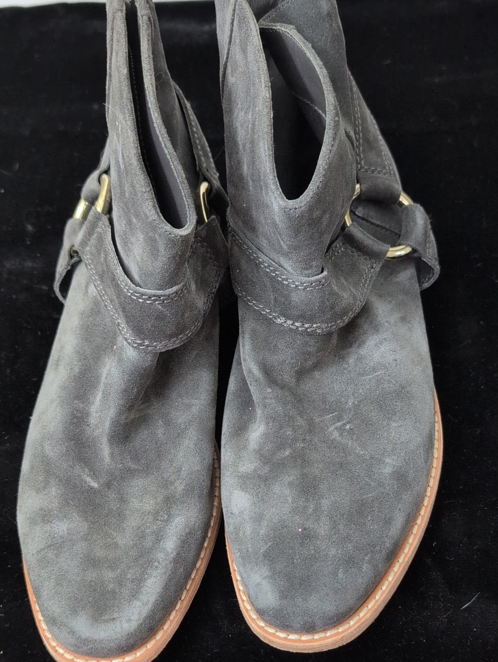 Joie Gray Suede Ankle Booties with Buckle Accent